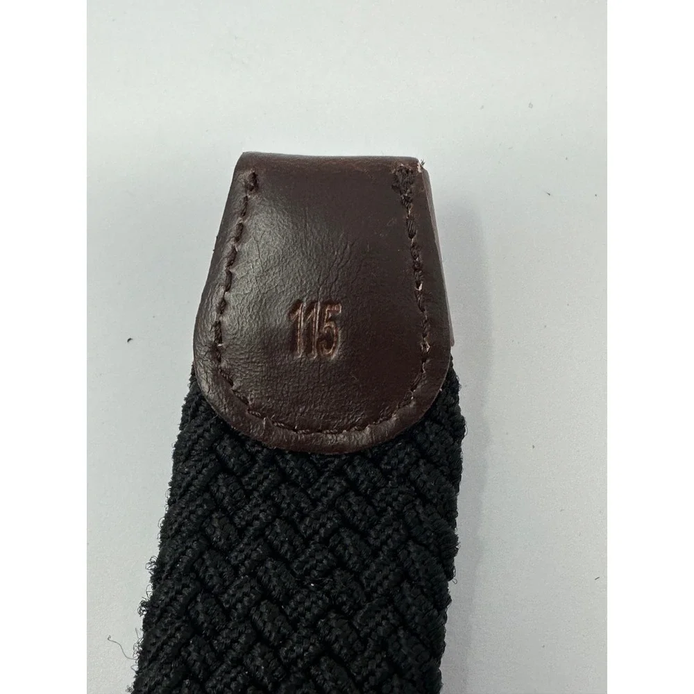 TORINO Italian Woven Elastic Belt Leather Tabs Black Sz 42 Made In USA V5